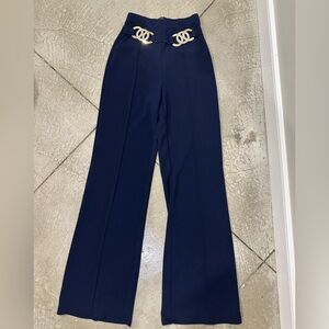 Navy Blue Dress Pants with Blingy Belt